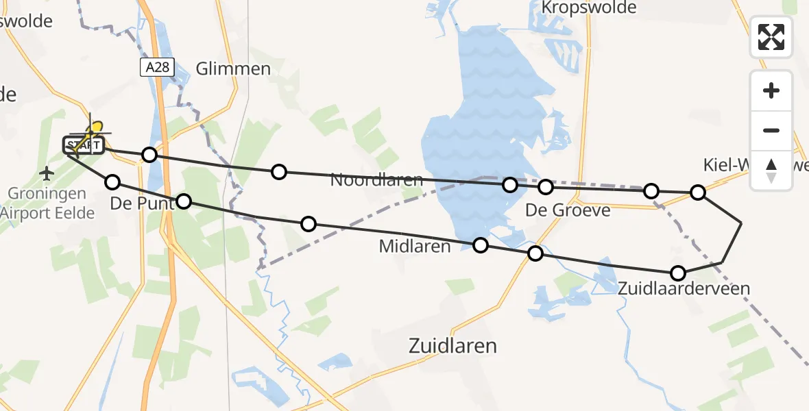 Routekaart van de vlucht: Lifeliner 4 naar Groningen Airport Eelde, Kanaaldijk