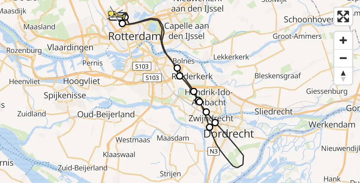 Routekaart van de vlucht: Lifeliner 2 naar Rotterdam The Hague Airport, Overschiese Kleiweg