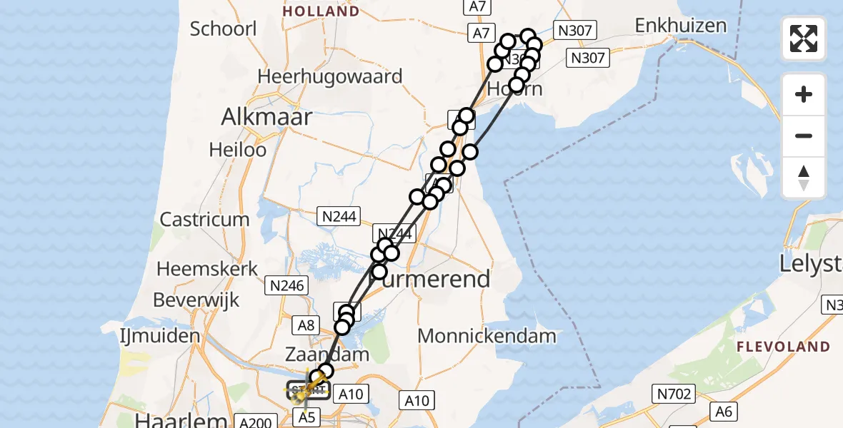 Vluchtroute Traumahelikopter van Amsterdam Heliport naar Amsterdam Heliport