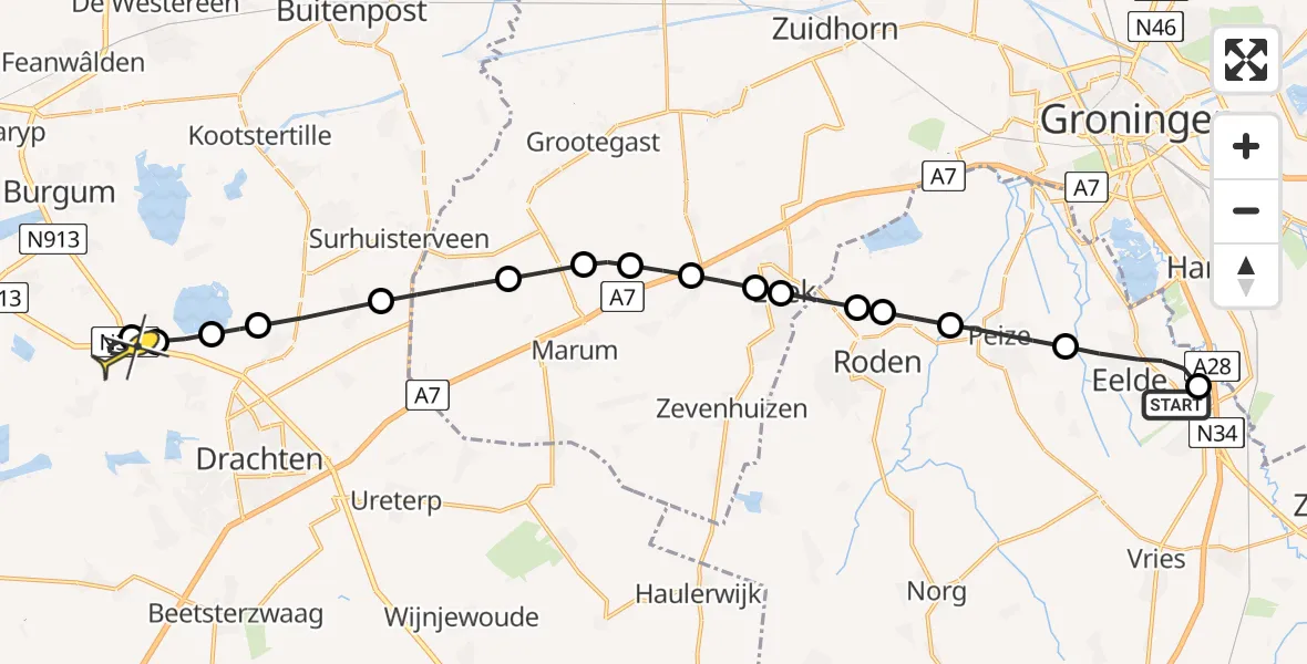 Routekaart van de vlucht: Lifeliner 4 naar Nijega, Oosterbroek