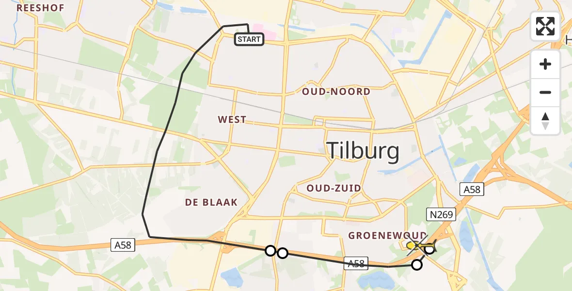 Routekaart van de vlucht: Lifeliner 2 naar Tilburg, Amarantstraat