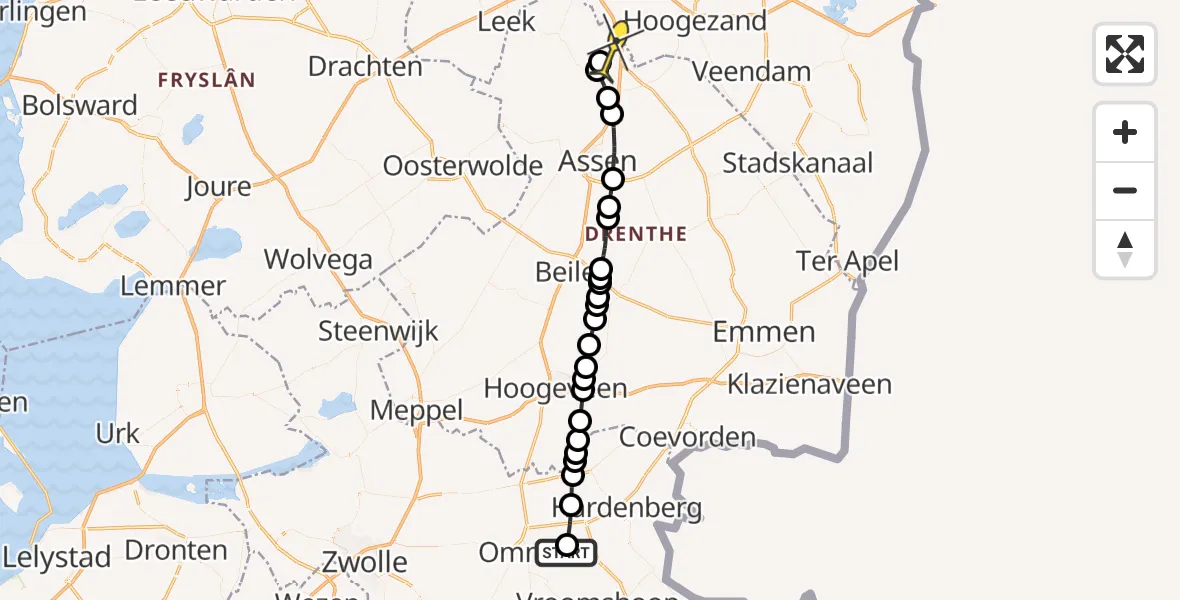Routekaart van de vlucht: Lifeliner 4 naar Groningen Airport Eelde, Wolfveldseweg