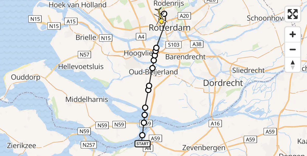 Routekaart van de vlucht: Lifeliner 2 naar Rotterdam The Hague Airport, Noord Volkerak