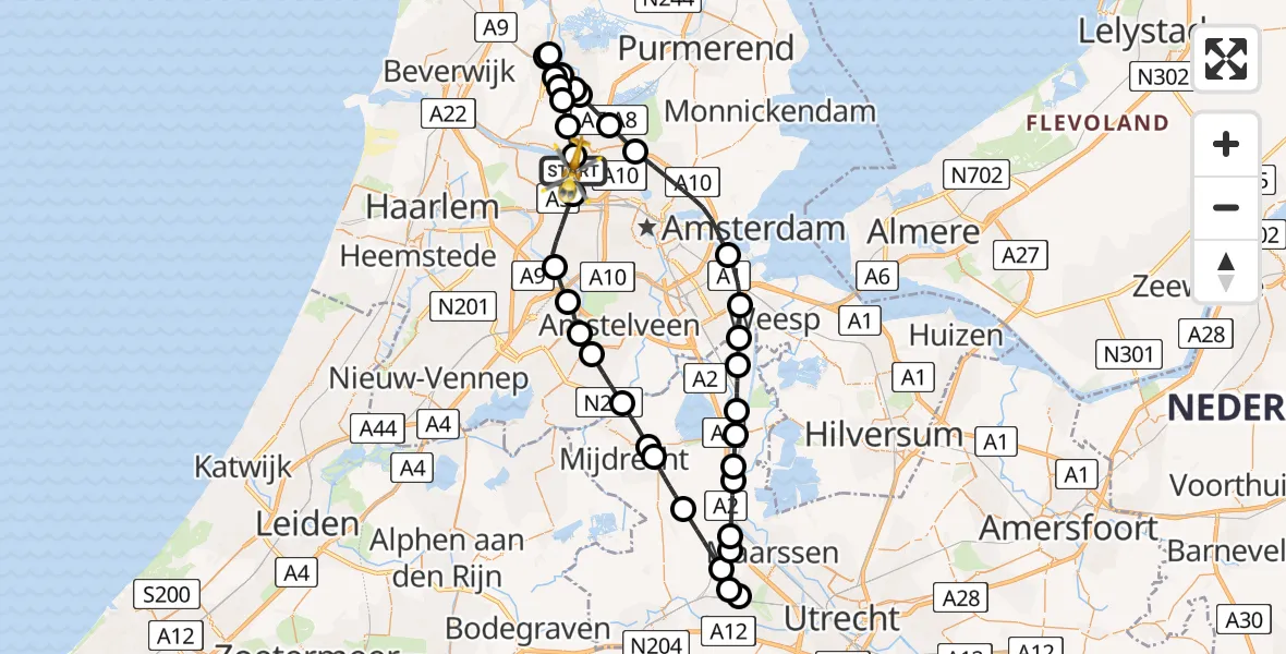 Routekaart van de vlucht: Lifeliner 1 naar Amsterdam Heliport, Corsicaweg