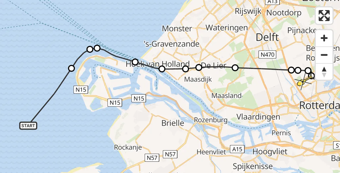 Routekaart van de vlucht: Kustwachthelikopter naar Rotterdam The Hague Airport, Krimsloot
