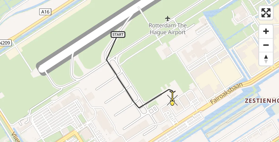 Routekaart van de vlucht: Kustwachthelikopter naar Rotterdam The Hague Airport, Arlandabaan Platformzijde