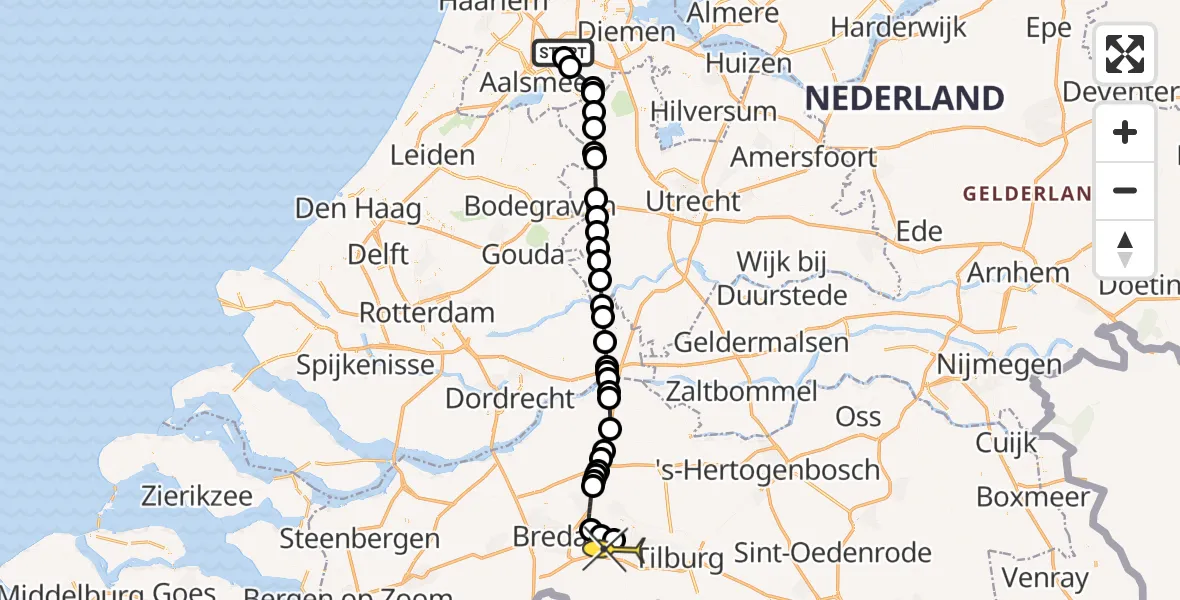 Routekaart van de vlucht: Politieheli naar Vliegbasis Gilze-Rijen, Kleine Bospad