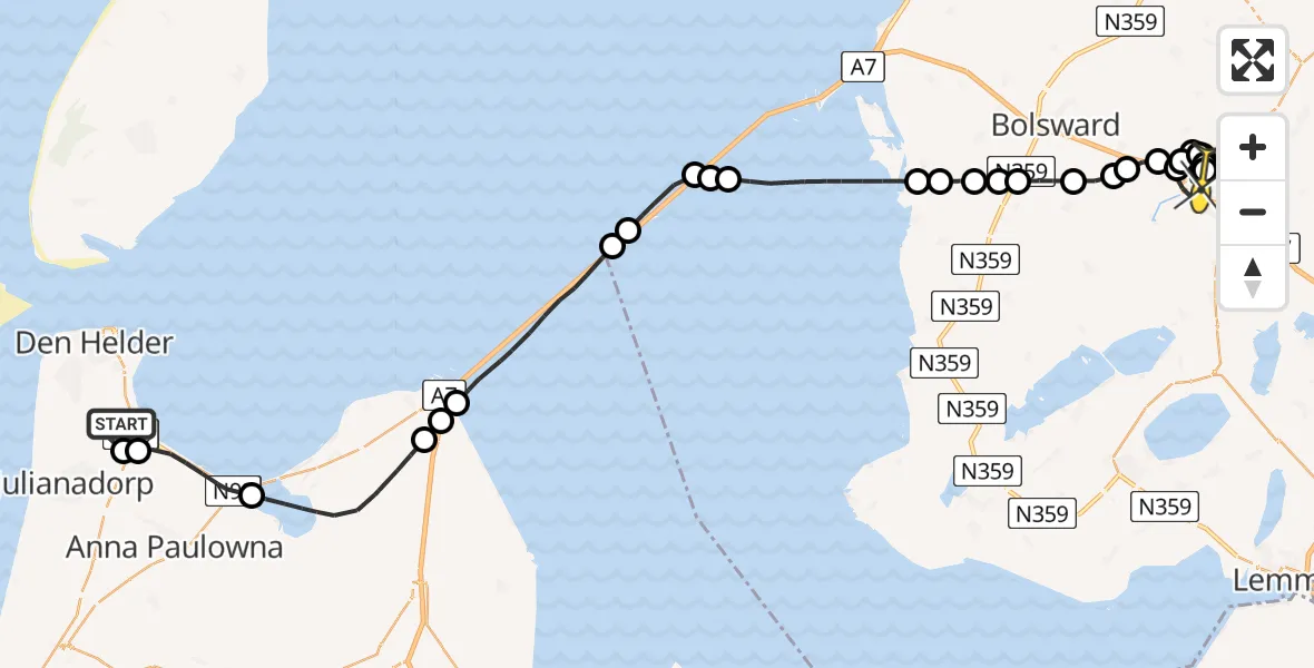 Routekaart van de vlucht: Kustwachthelikopter naar Sneek, Middenvliet