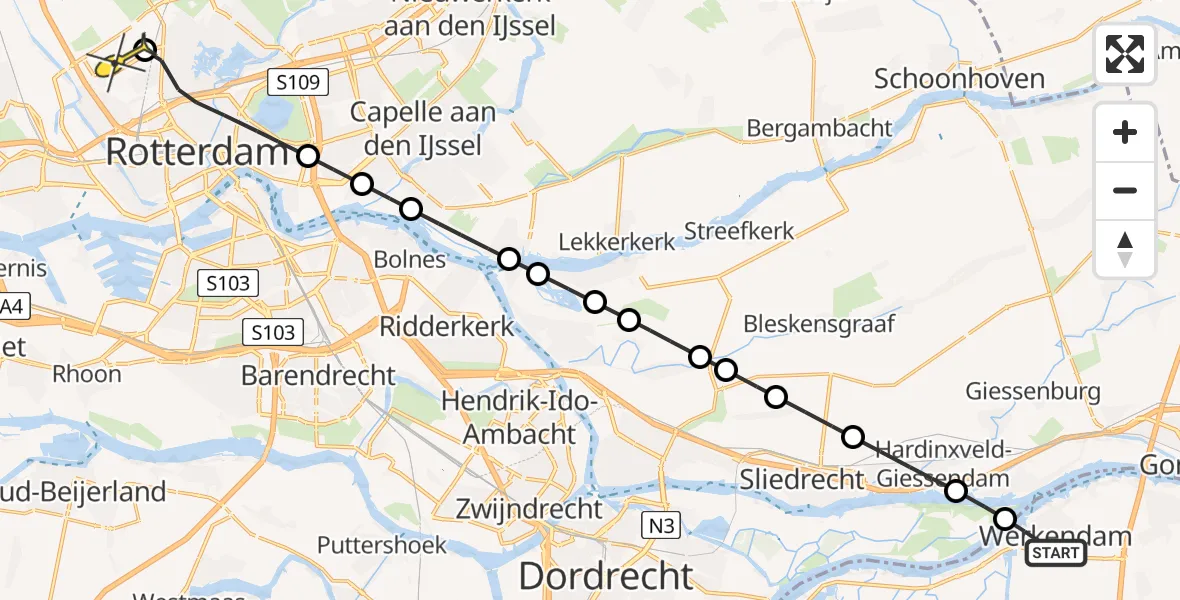 Routekaart van de vlucht: Lifeliner 2 naar Rotterdam The Hague Airport, Biesboschhaven Zuid