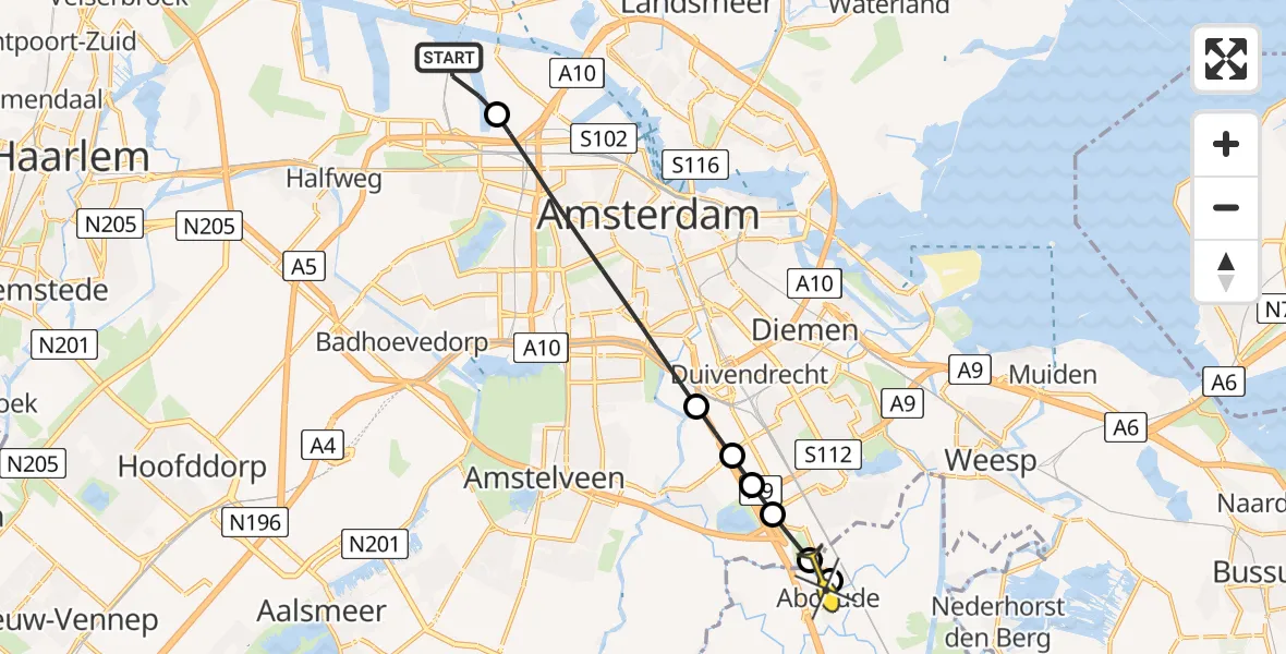 Routekaart van de vlucht: Lifeliner 1 naar Abcoude, Westhaven