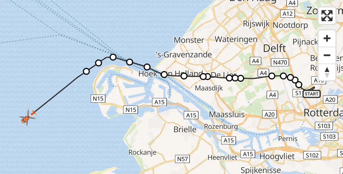 Vluchtroute Kustwachthelikopter Rotterdam The Hague Airport - , 22 mei 2024, 08:21