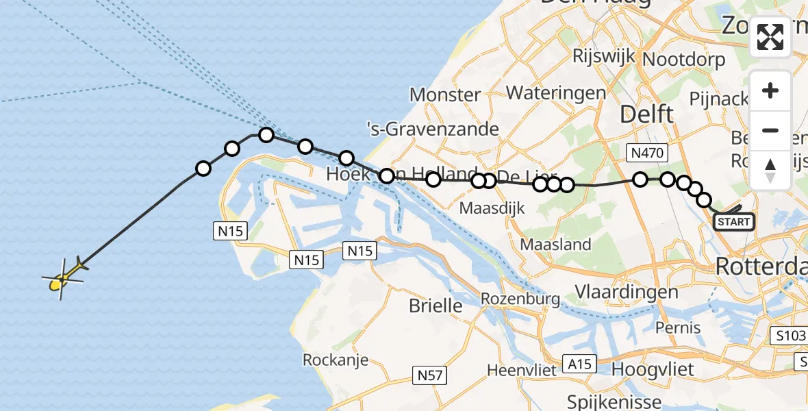 Routekaart van de vlucht: Kustwachthelikopter naar 