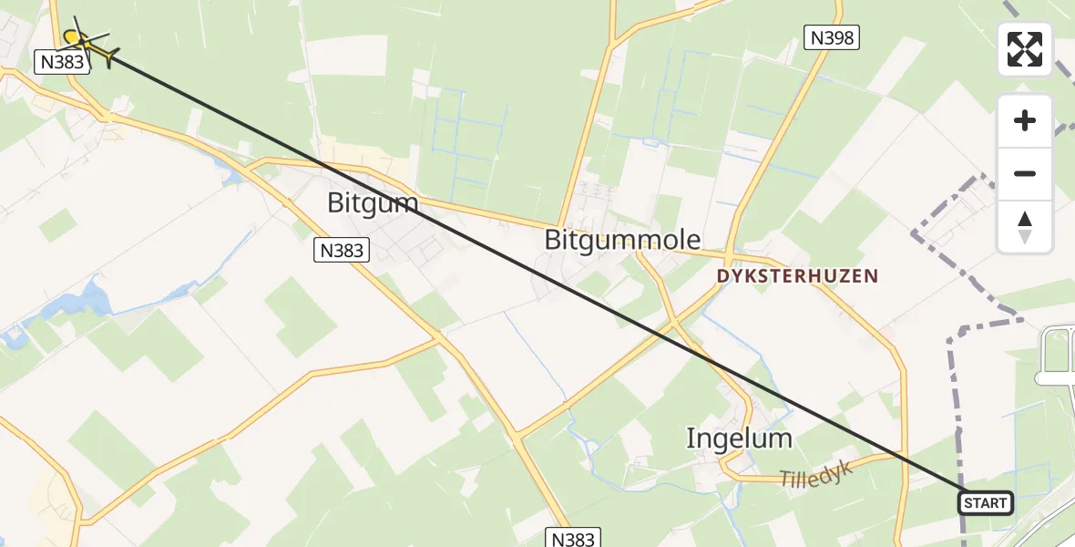 Routekaart van de vlucht: Ambulancehelikopter naar Berltsum, Westergoawei