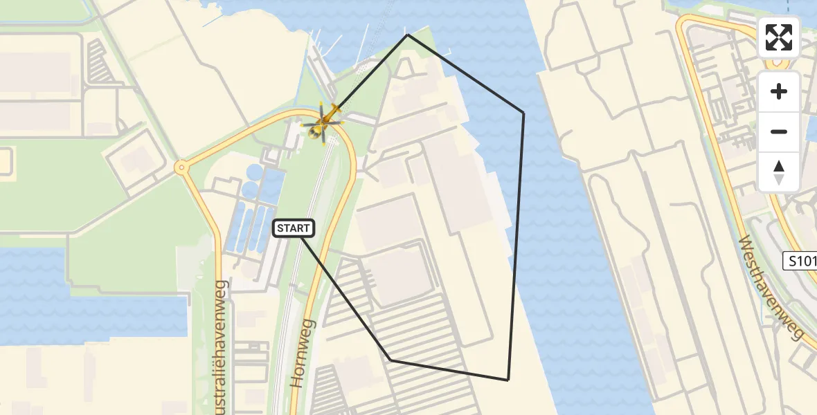 Vluchtroute Traumahelikopter van Amsterdam Heliport naar Amsterdam Heliport