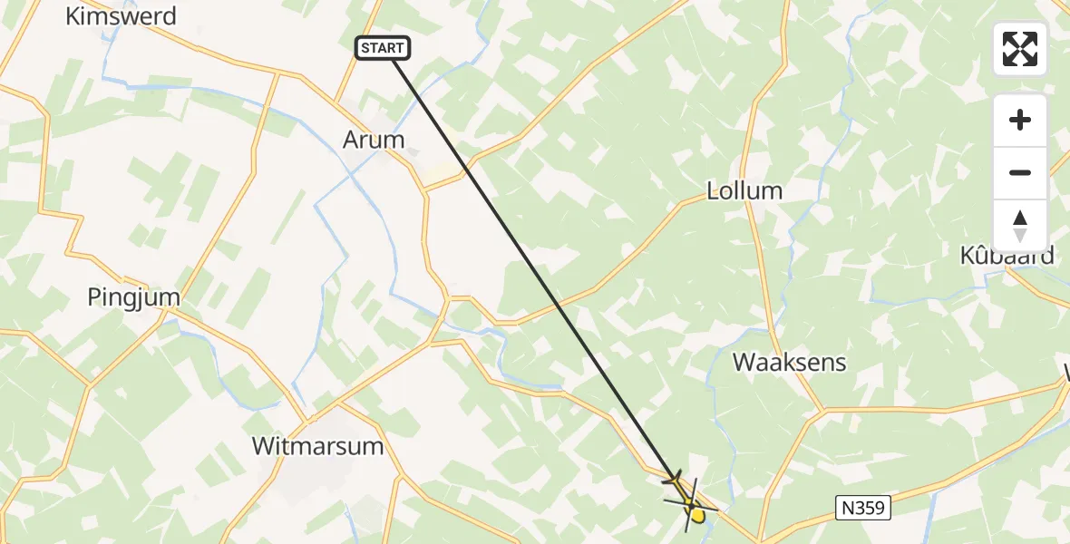 Routekaart van de vlucht: Ambulancehelikopter naar Burgwerd, Hemert