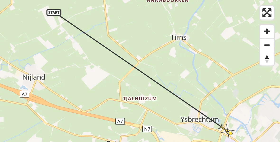 Routekaart van de vlucht: Ambulancehelikopter naar Sneek, Harste