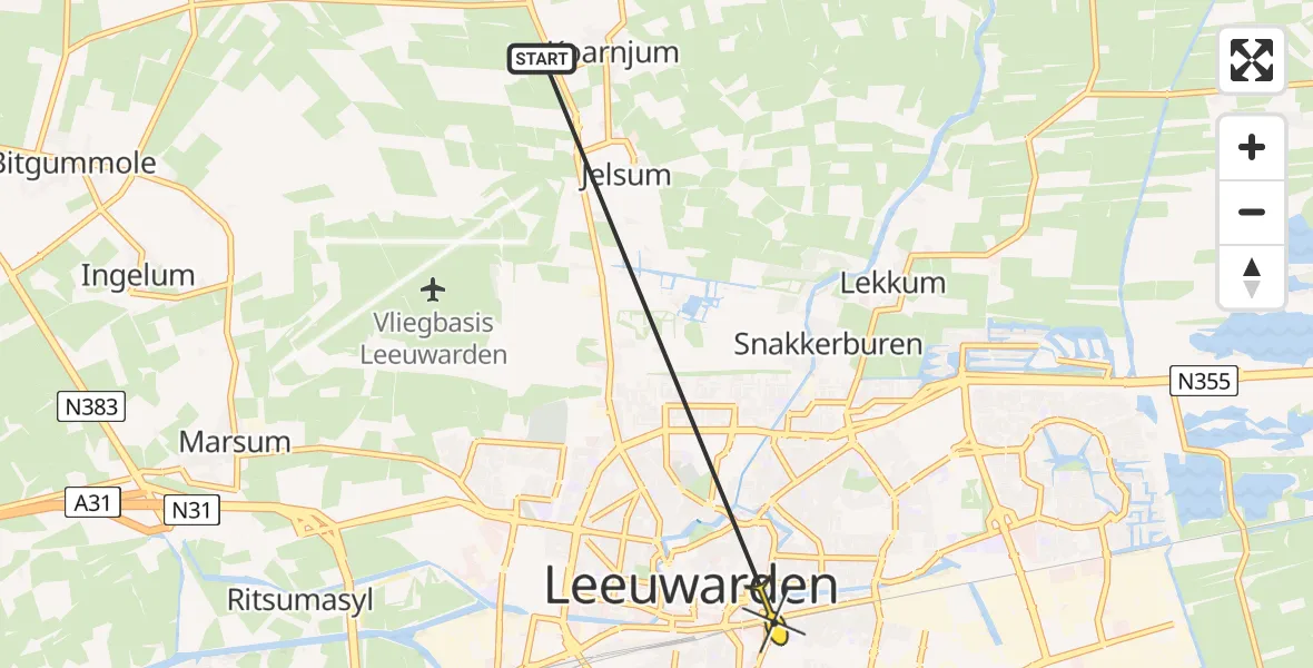 Routekaart van de vlucht: Ambulanceheli naar Leeuwarden, Kanaalstraat