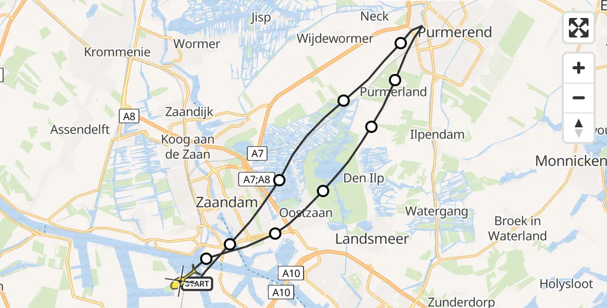 Routekaart van de vlucht: Lifeliner 1 naar Amsterdam Heliport, Helsingborgstraat