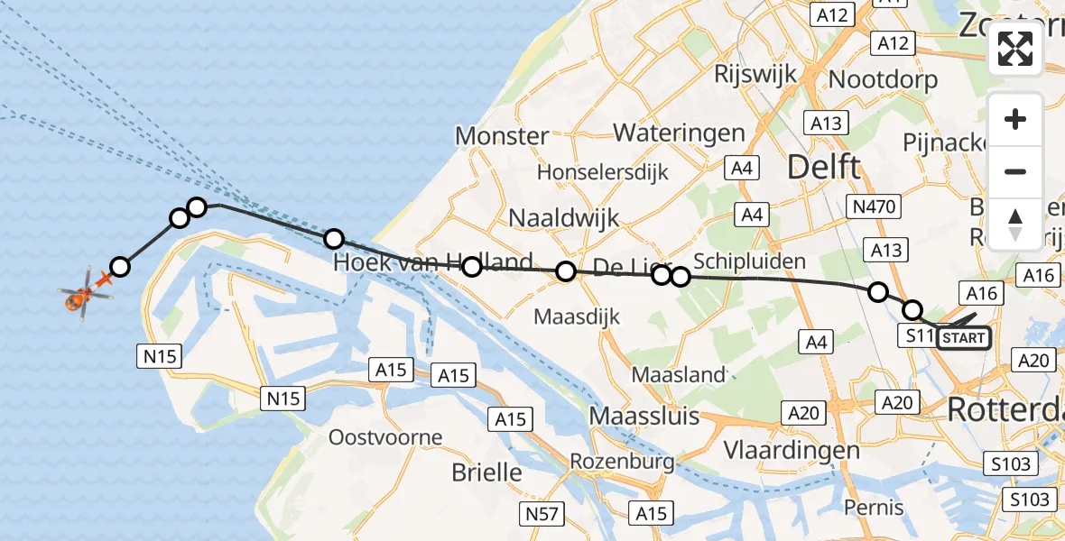 Vluchtroute Kustwachthelikopter Rotterdam The Hague Airport - , 22 mei 2024, 10:46