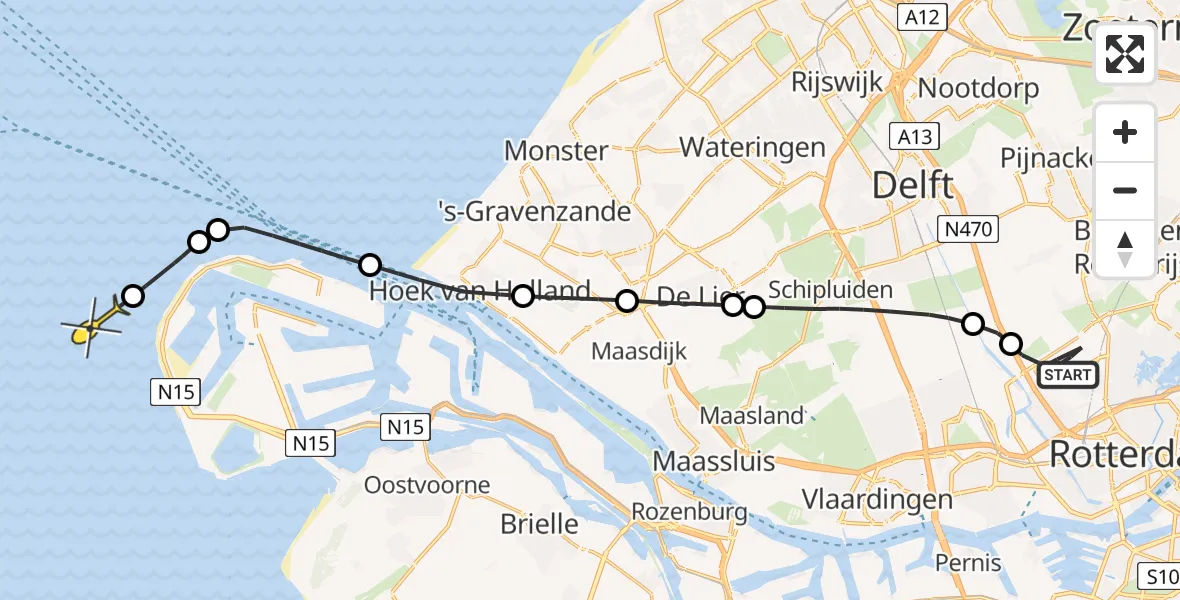Routekaart van de vlucht: Kustwachthelikopter naar 