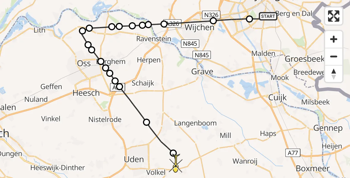 Routekaart van de vlucht: Lifeliner 3 naar Vliegbasis Volkel, Meentstraat