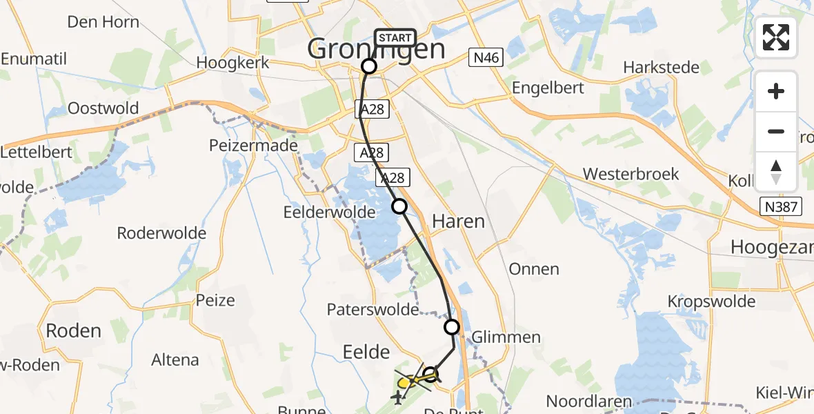 Routekaart van de vlucht: Lifeliner 4 naar Groningen Airport Eelde, Coehoornsingel