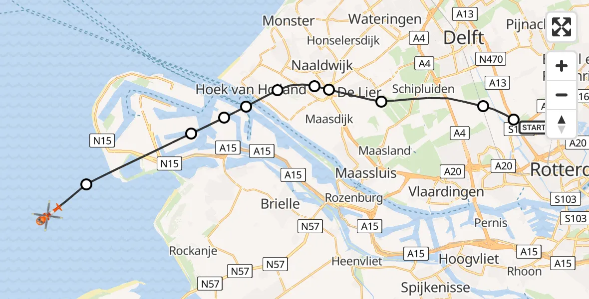 Vluchtroute Kustwachthelikopter Rotterdam The Hague Airport - , 22 mei 2024, 12:08