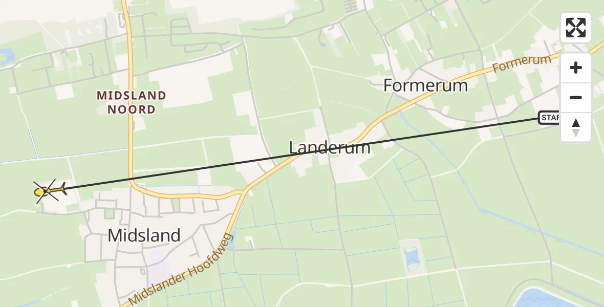 Routekaart van de vlucht: Ambulancehelikopter naar Midsland, Kallandspad