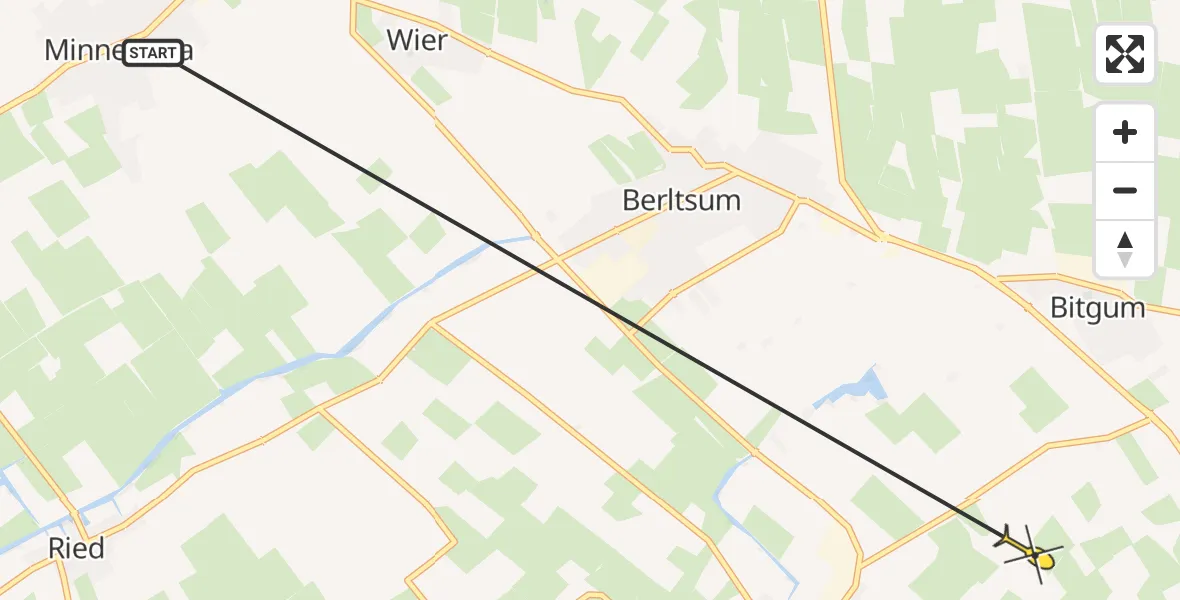 Routekaart van de vlucht: Ambulancehelikopter naar Menaam, Bitgumerdyk