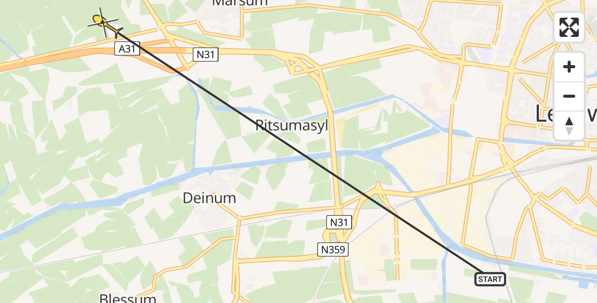 Routekaart van de vlucht: Ambulanceheli naar Marsum, Rypsterdyk