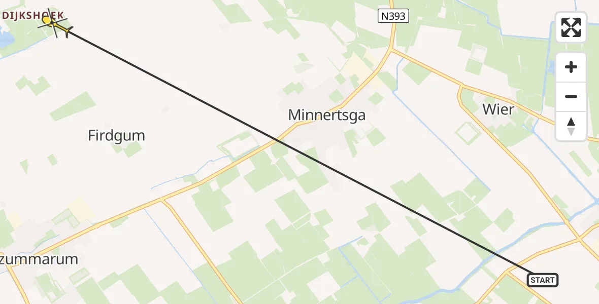 Routekaart van de vlucht: Ambulancehelikopter naar Firdgum, Camstrawei