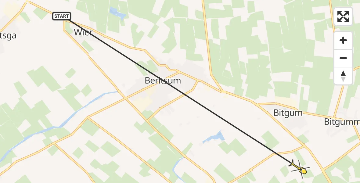 Routekaart van de vlucht: Ambulancehelikopter naar Menaam, Westerwirdsleane