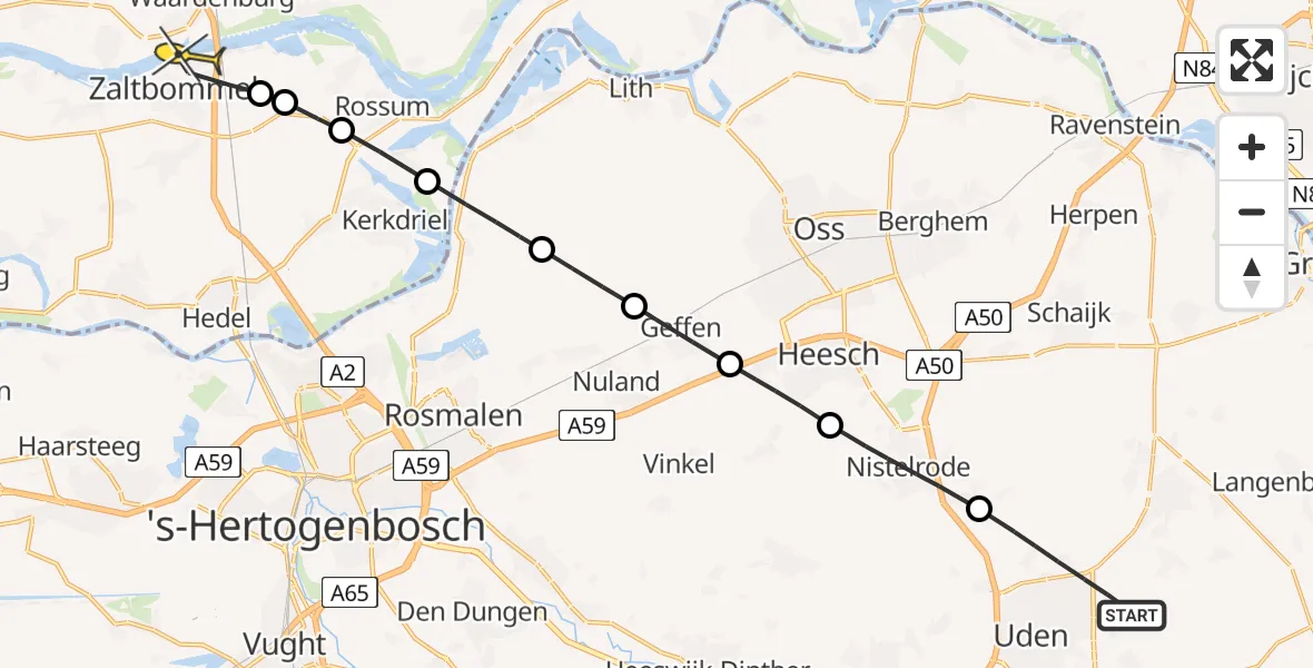 Routekaart van de vlucht: Lifeliner 3 naar Zaltbommel, Krijten