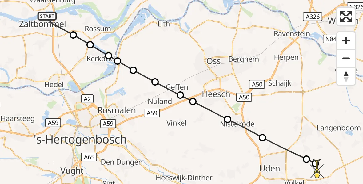 Routekaart van de vlucht: Lifeliner 3 naar Vliegbasis Volkel, van Heemstraweg-west