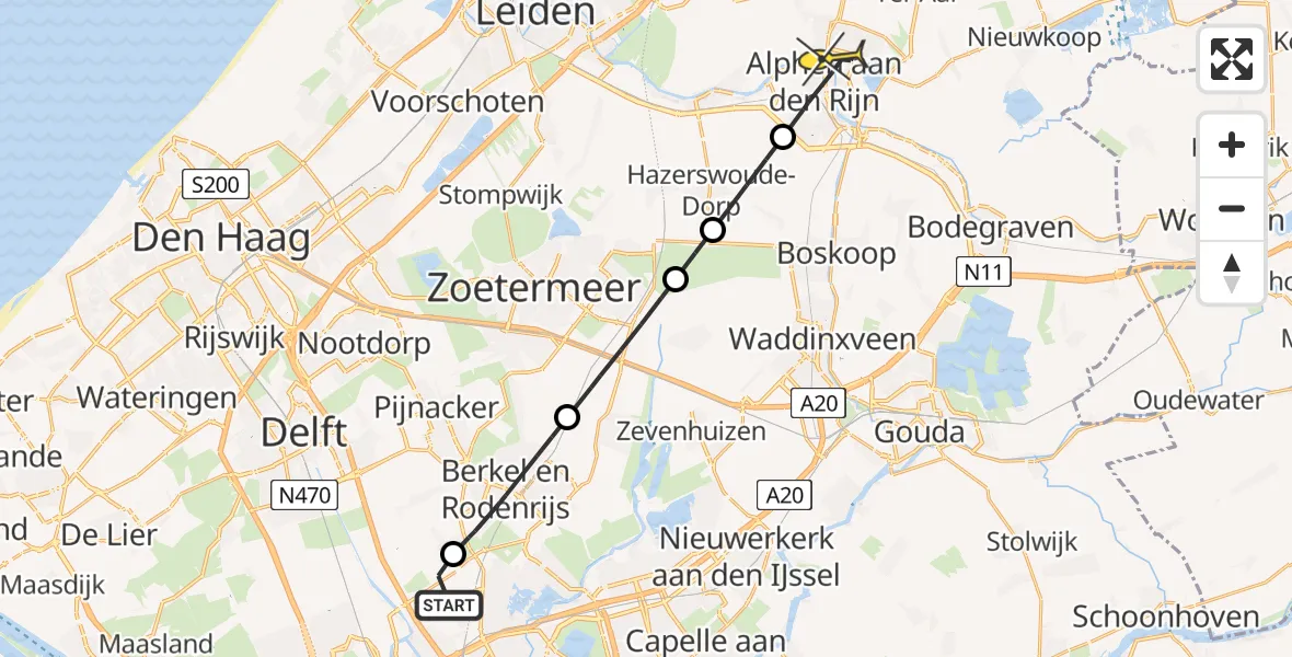 Routekaart van de vlucht: Lifeliner 2 naar Alphen aan den Rijn, A16 Rotterdam