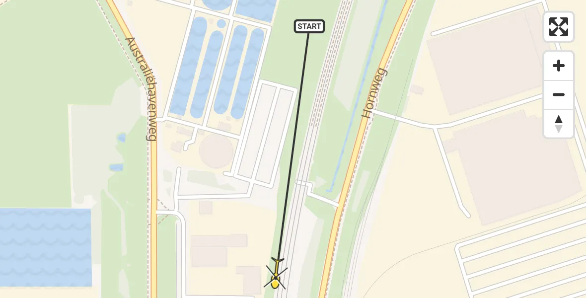Routekaart van de vlucht: Traumaheli naar Amsterdam Heliport, Nieuw-Zeelandweg