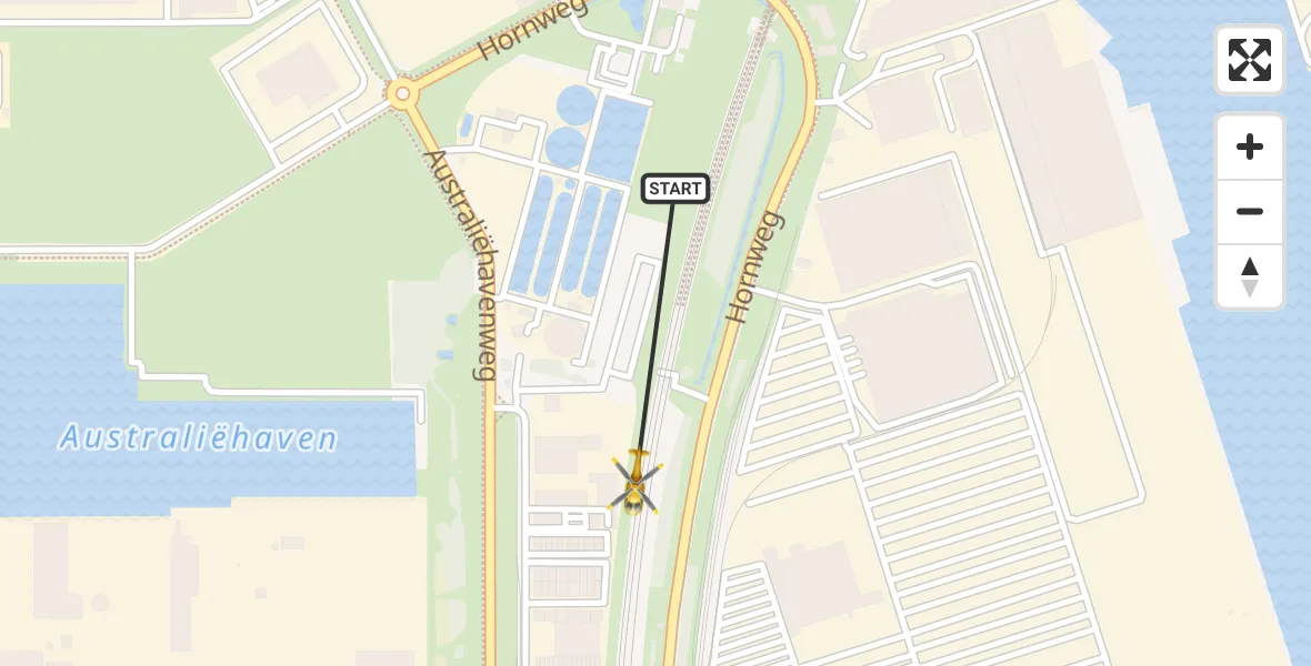 Vluchtroute Traumahelikopter van Amsterdam Heliport naar Amsterdam Heliport