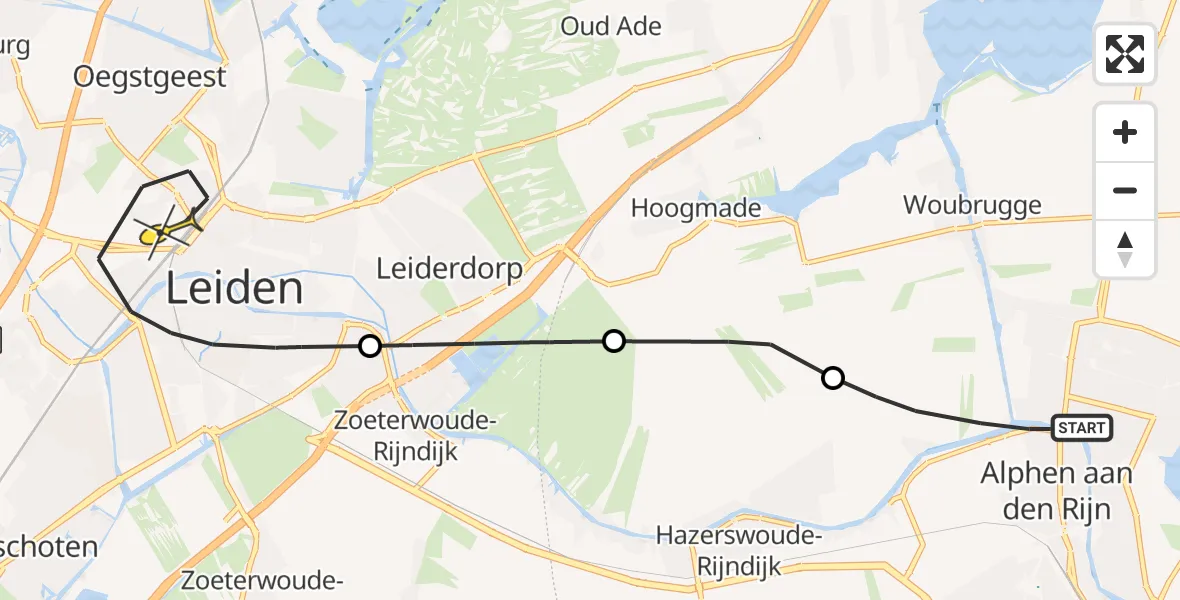 Routekaart van de vlucht: Lifeliner 2 naar Leiden, Gnephoek