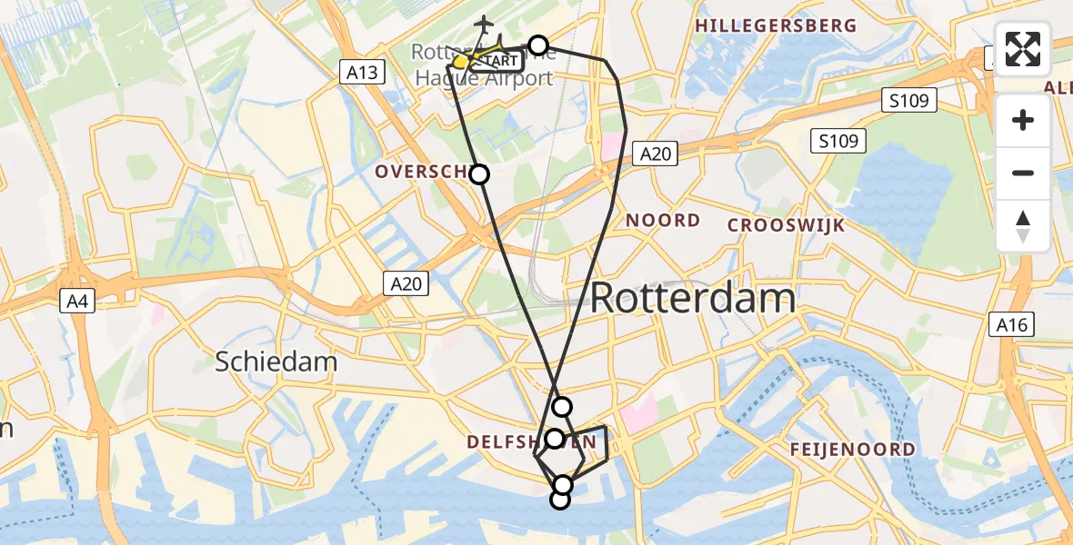 Routekaart van de vlucht: Lifeliner 2 naar Rotterdam The Hague Airport, Tegelplaats