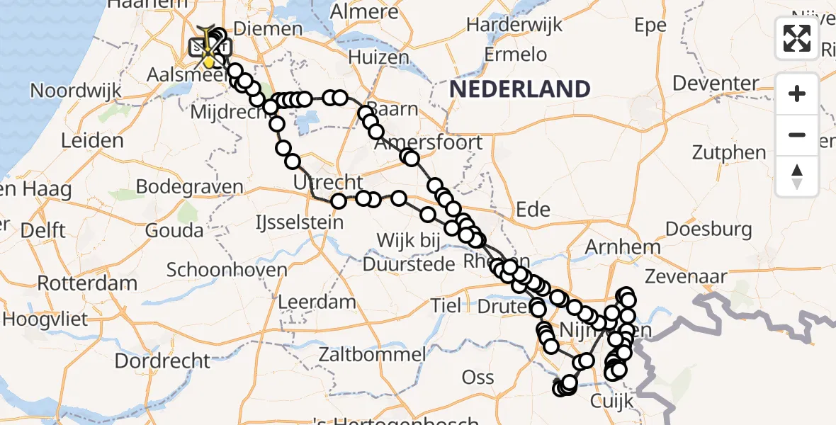 Vluchtroute Politiehelikopter van Schiphol naar Schiphol