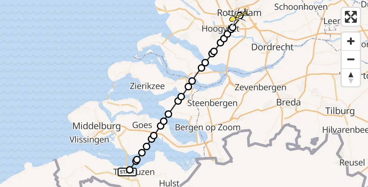Routekaart van de vlucht: Lifeliner 2 naar Erasmus MC, Buitenhaven