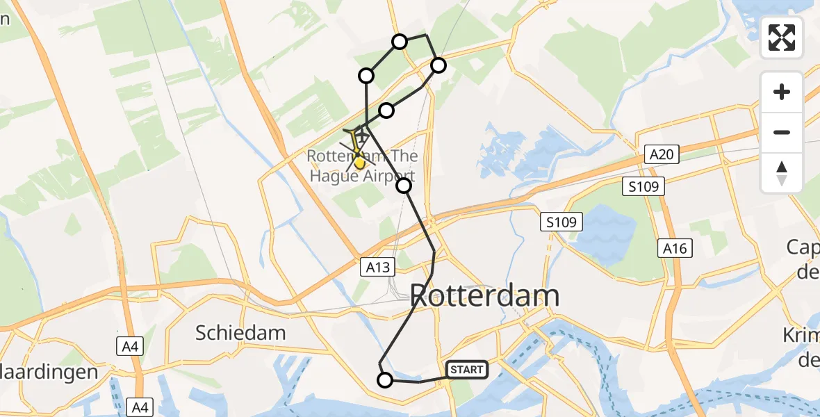 Routekaart van de vlucht: Lifeliner 2 naar Rotterdam The Hague Airport, Coolhaven