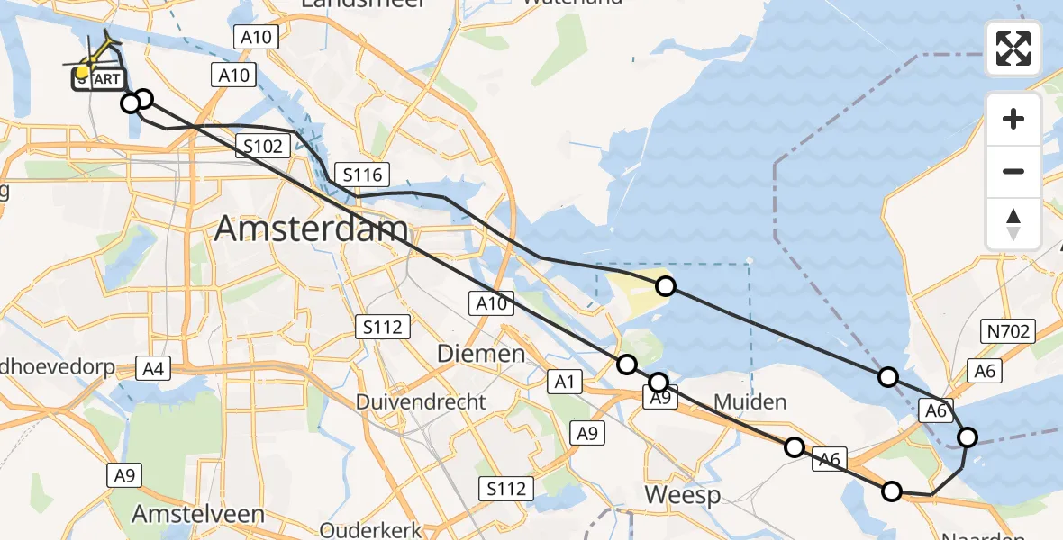 Routekaart van de vlucht: Lifeliner 1 naar Amsterdam Heliport, Nustar Terminals B.V.