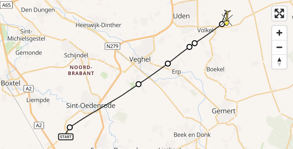 Routekaart van de vlucht: Lifeliner 3 naar Vliegbasis Volkel, Bestseweg