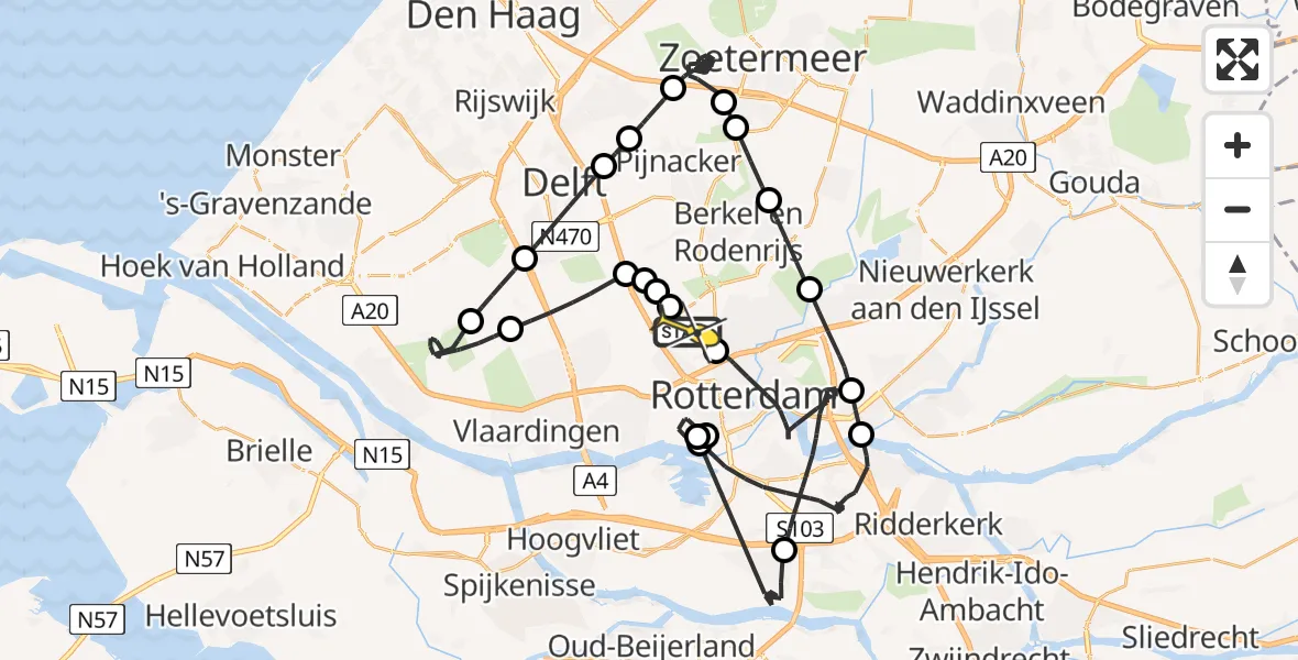 Routekaart van de vlucht: Politiehelikopter naar Rotterdam The Hague Airport, Van der Duijn van Maasdamweg