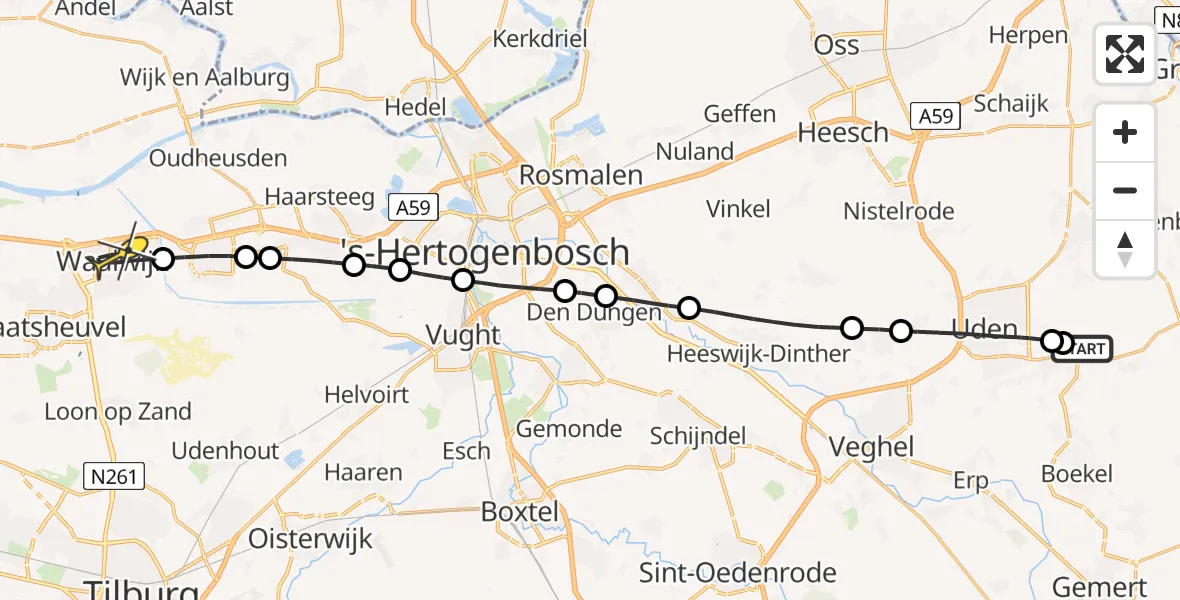 Routekaart van de vlucht: Lifeliner 3 naar Waalwijk, Erfstraat