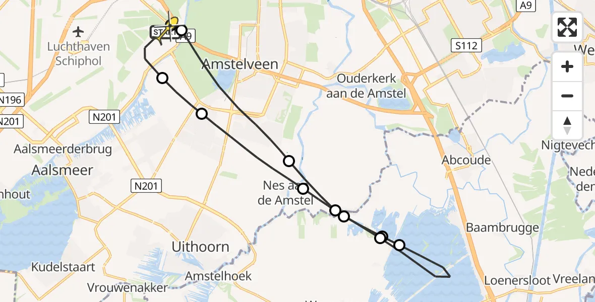 Routekaart van de vlucht: Politieheli naar Schiphol, Westerkimweg