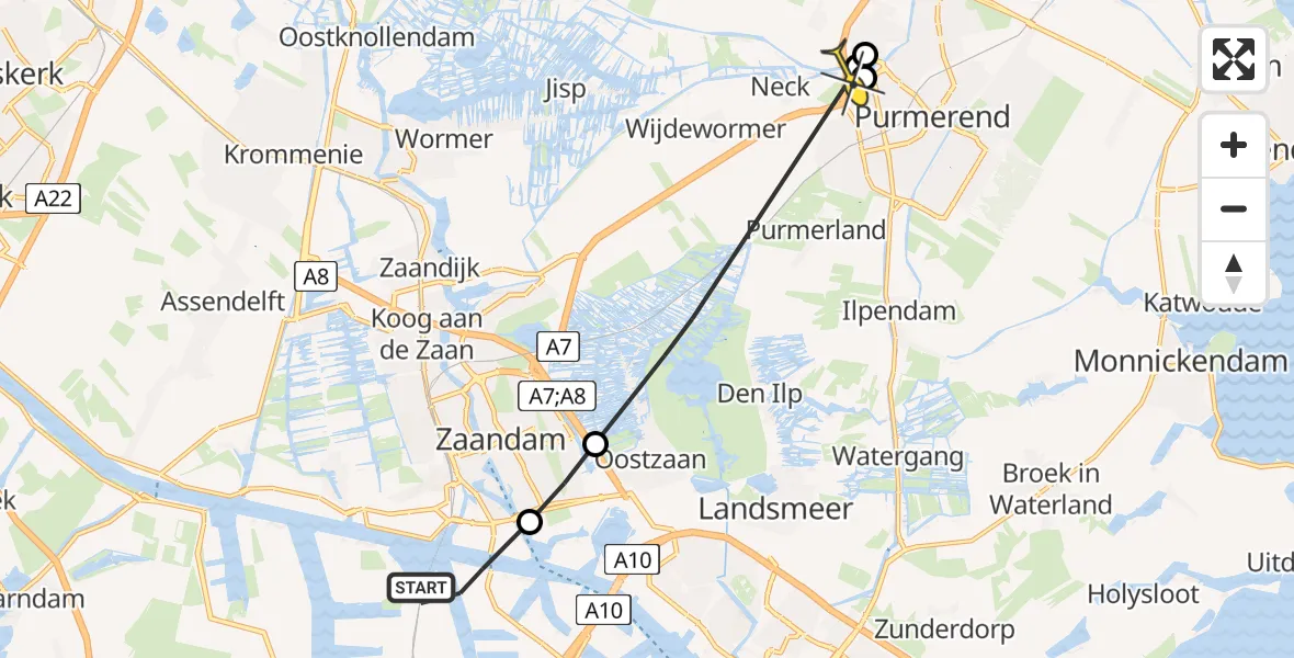 Routekaart van de vlucht: Lifeliner 1 naar Purmerend, Westhavenweg