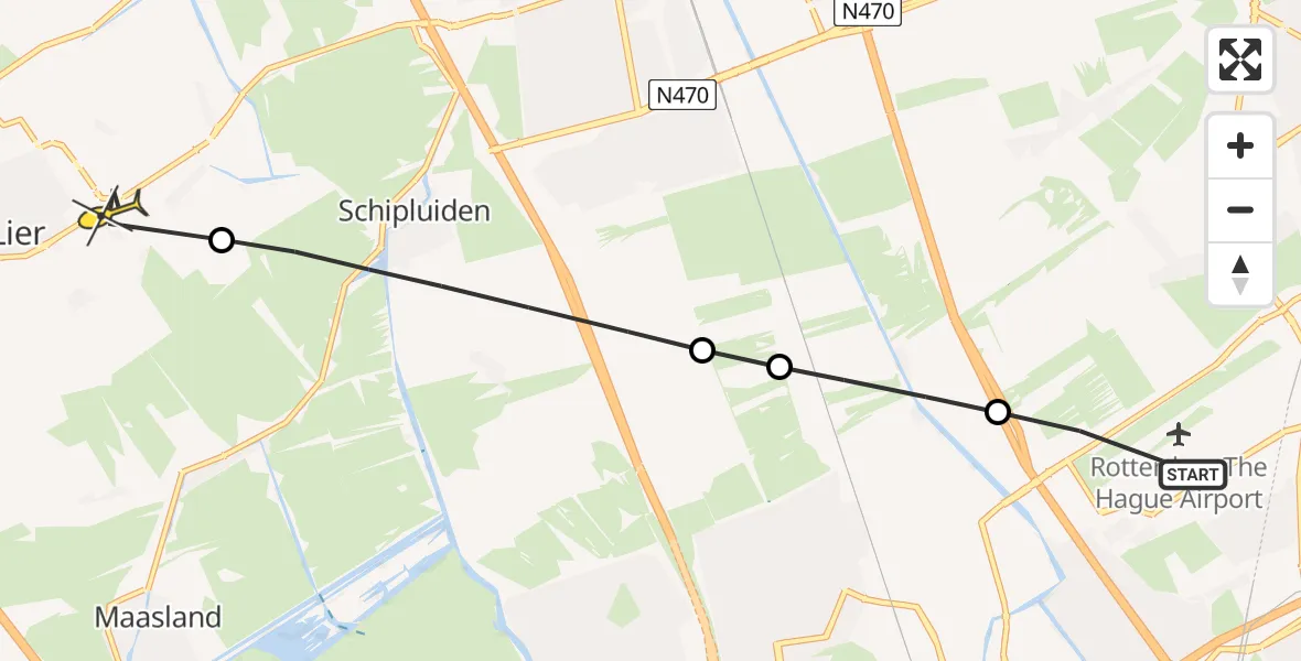 Routekaart van de vlucht: Lifeliner 2 naar De Lier, Laan van Zeestraten