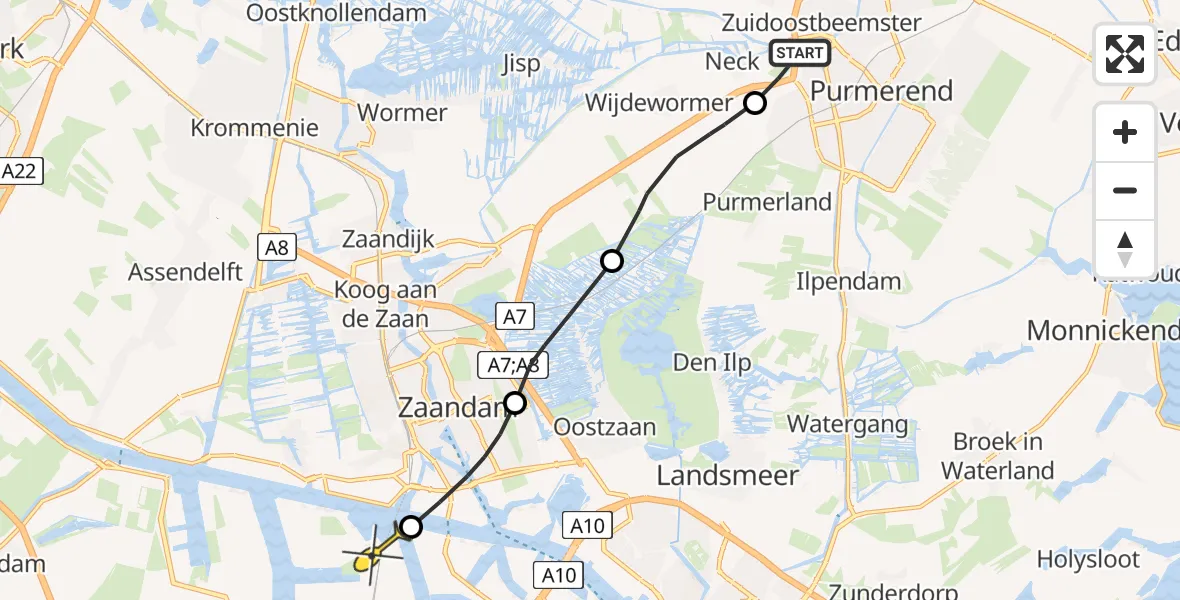 Routekaart van de vlucht: Lifeliner 1 naar Amsterdam Heliport, Zaanstreek-Waterland